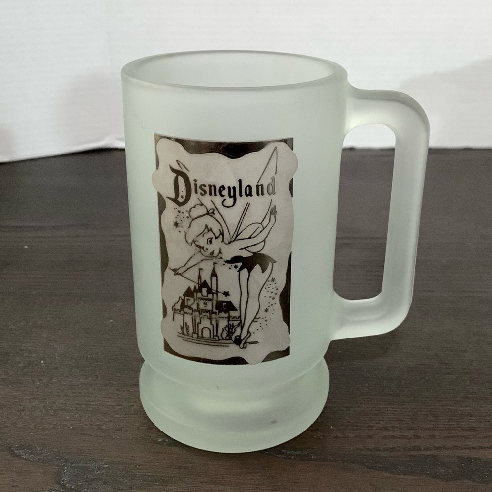 Vintage Disney Tinkerbell Cloudy Glass Mug Made in USA Happiest Place on Earth